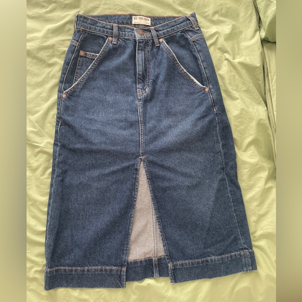 Denim Midi Skirt with Front Slit